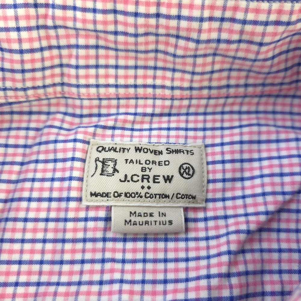 J Crew Shirt XL Pink Blue Check Long Sleeve Button Down‎ Cotton Pocket